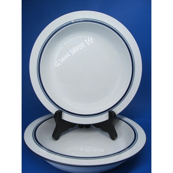 Dansk Bistro Christianshavn Blue  8" Rimmed Soup Bowl Portugal Set of 2 - Picture 1 of 8